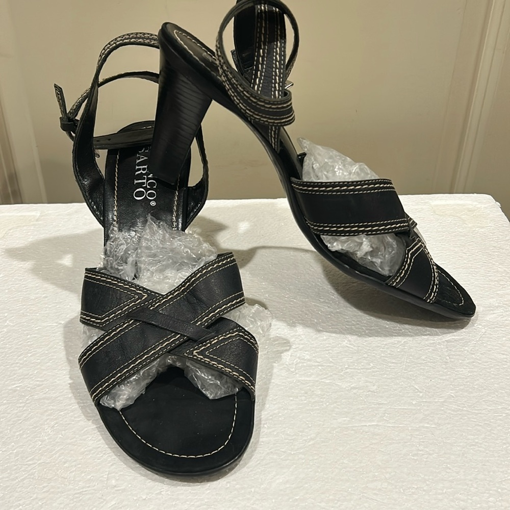 Franco Sarto leather open toe heel ankle strap crisscross sandals size 10 black